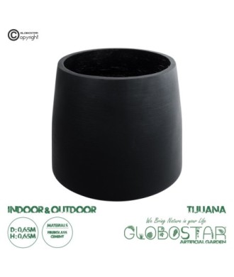 GloboStar® Artificial Garden TIJUANA 20703 Διακοσμητικό Πολυεστερικό Τσιμεντένιο Κασπώ Γλάστρα - Flower Pot Μαύρο Φ65 x Υ65cm
